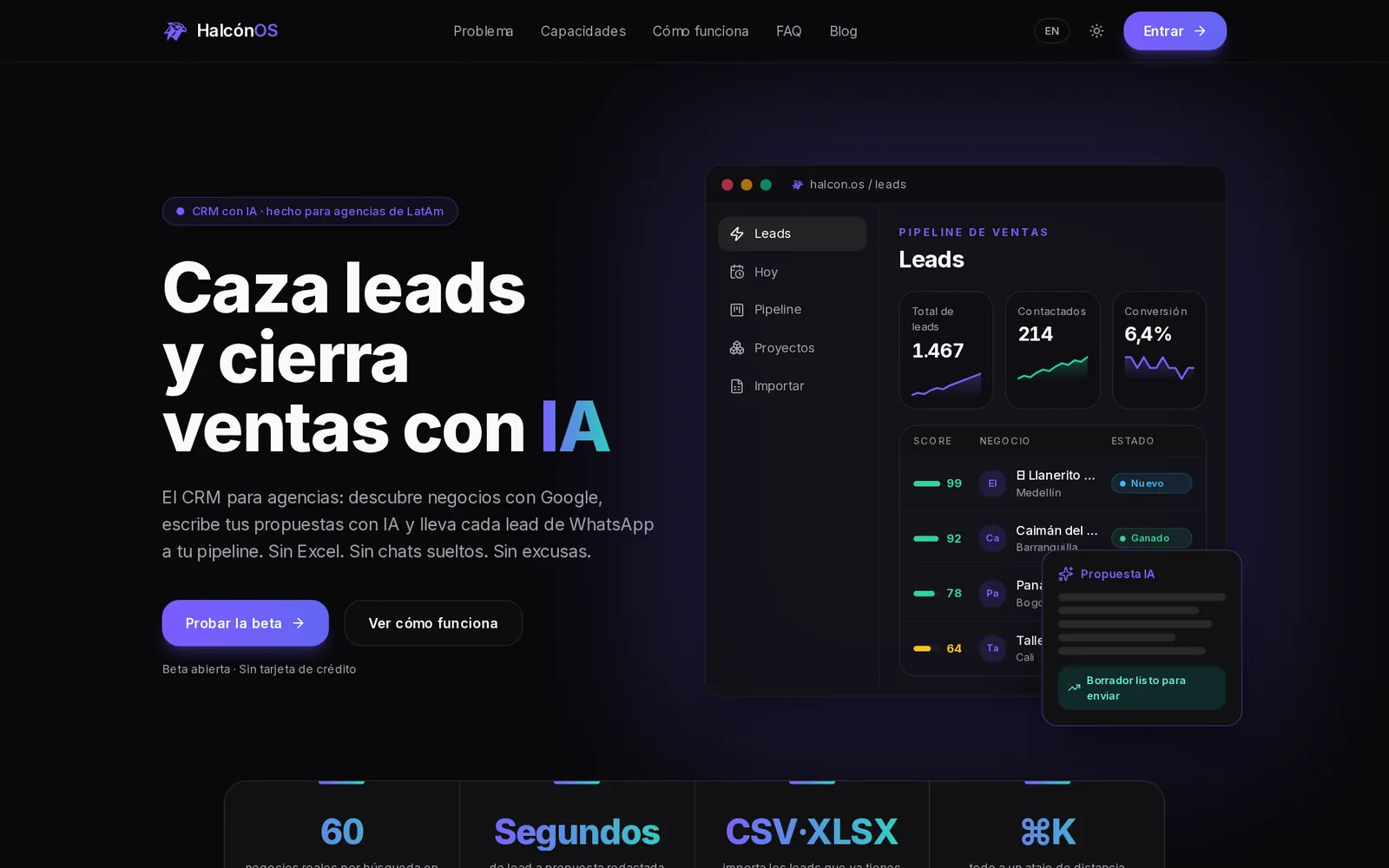 HalcónOS — CRM de ventas que diseñé y desarrollé